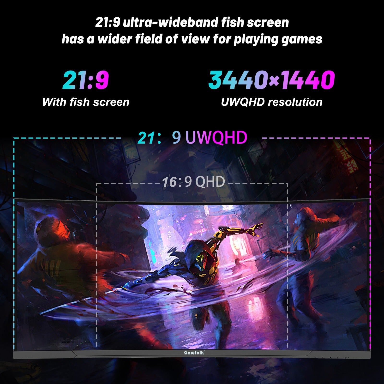 34 Inch Ultrawide Curved 144Hz or 120Hz Gaming Computer Monitor 1500R PC Screen、21:9 UWQHD (3440x1440), Adaptive Sync, 178° Viewing Angle,Display Port、Compatible with Wall mounting - Black