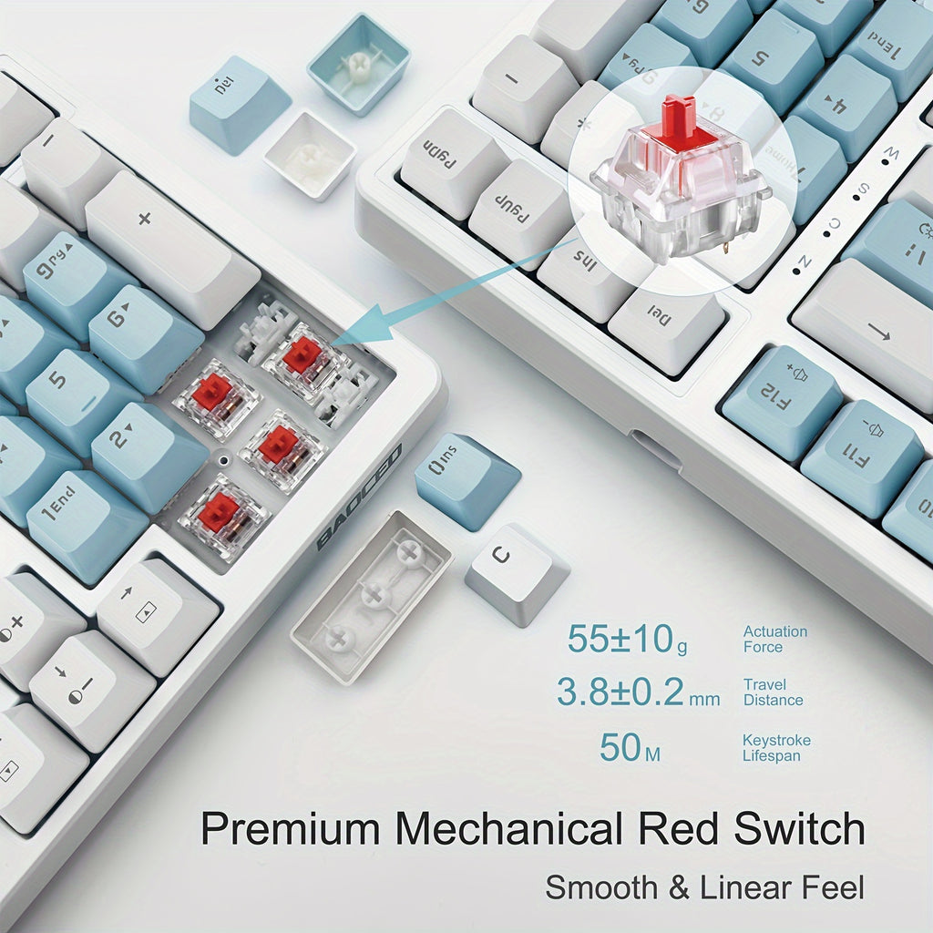 Full-Size 98-Key Baoced Mechanical Gaming Keyboard with Red Switch, ICY Blue Backlight, Anti-Ghosting, Detachable USB Type-C Cable, and Adjustable Kickstand