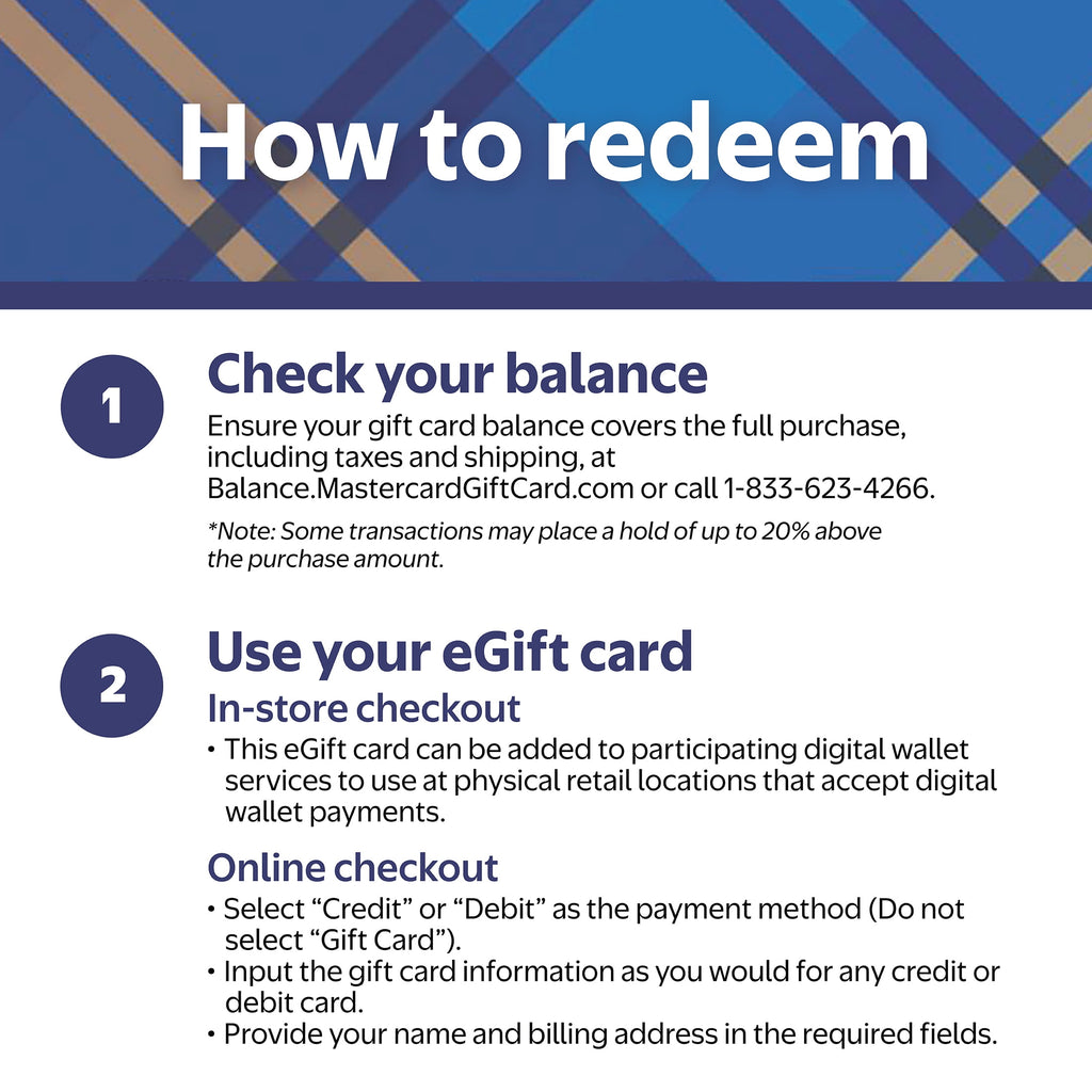 $20-$500 Mastercard® Just For You Plaid eGift Card (plus $6.84 Purcha