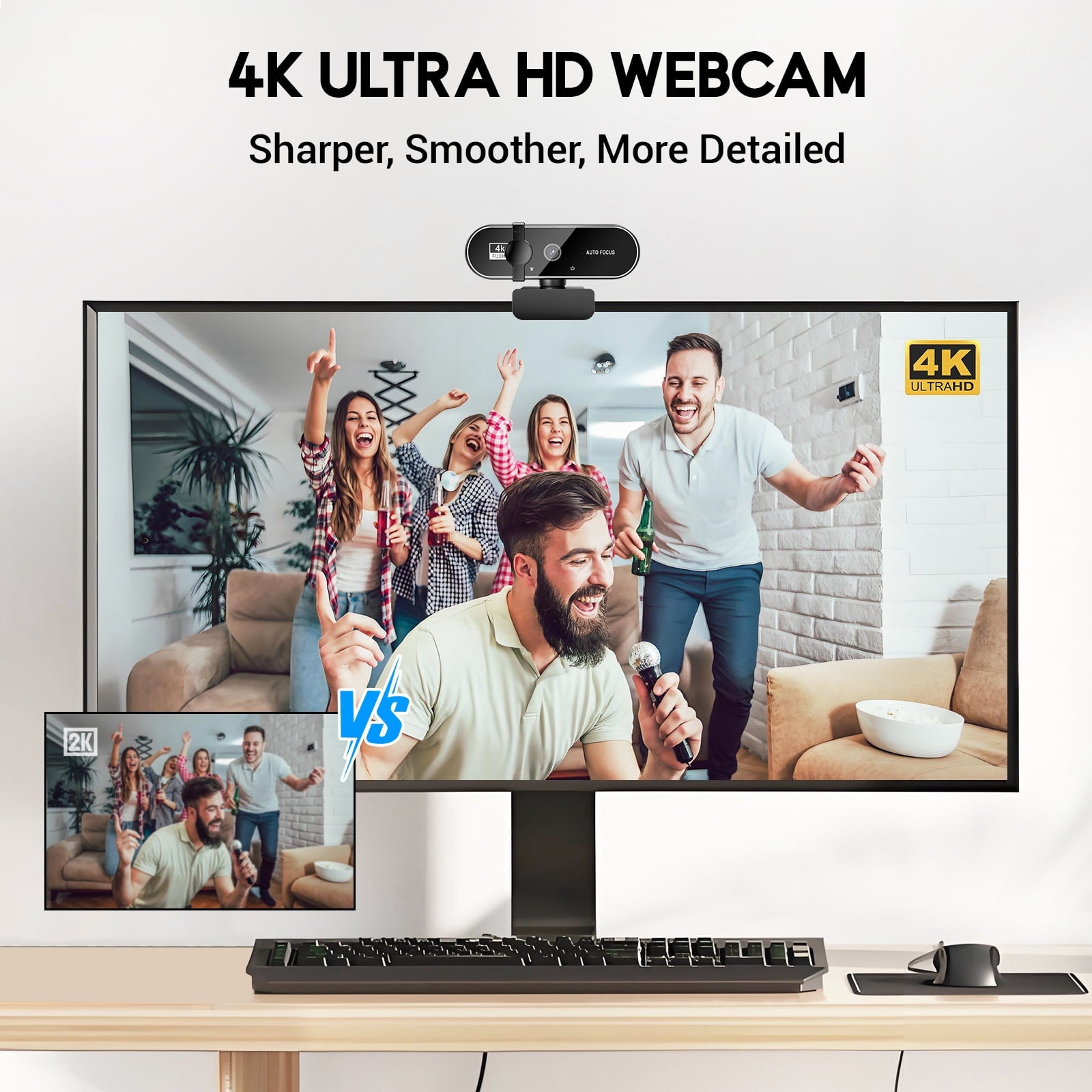 Webcam 4K HD USB Autofocus PC Webcam with Dual Mics for Xbox Laptop Co