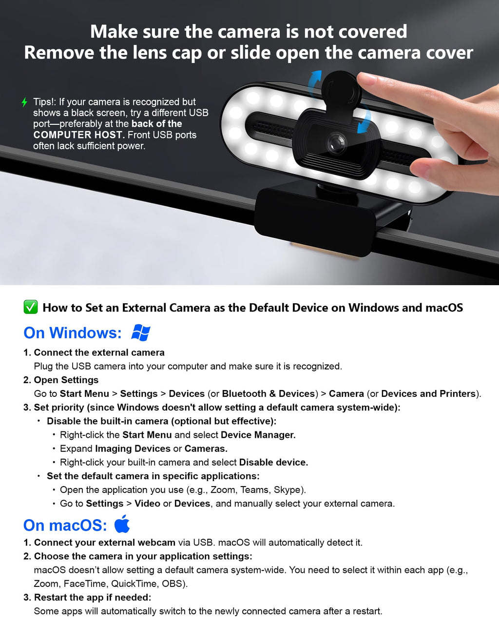 Webcam 4K HD USB Autofocus PC Webcam with Dual Mics for Xbox Laptop Co