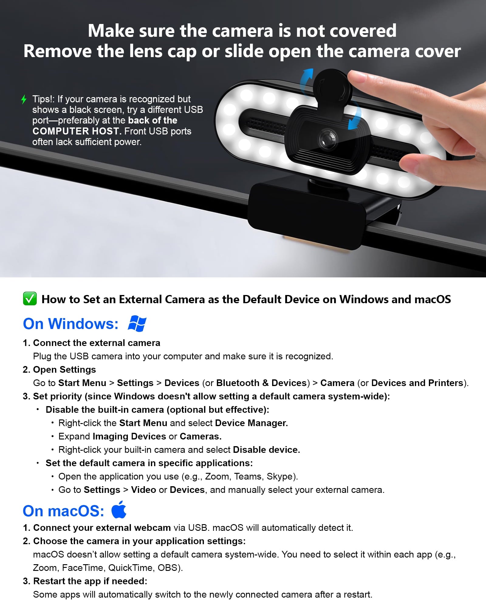 Webcam 4K HD USB Autofocus PC Webcam with Dual Mics for Xbox Laptop Co