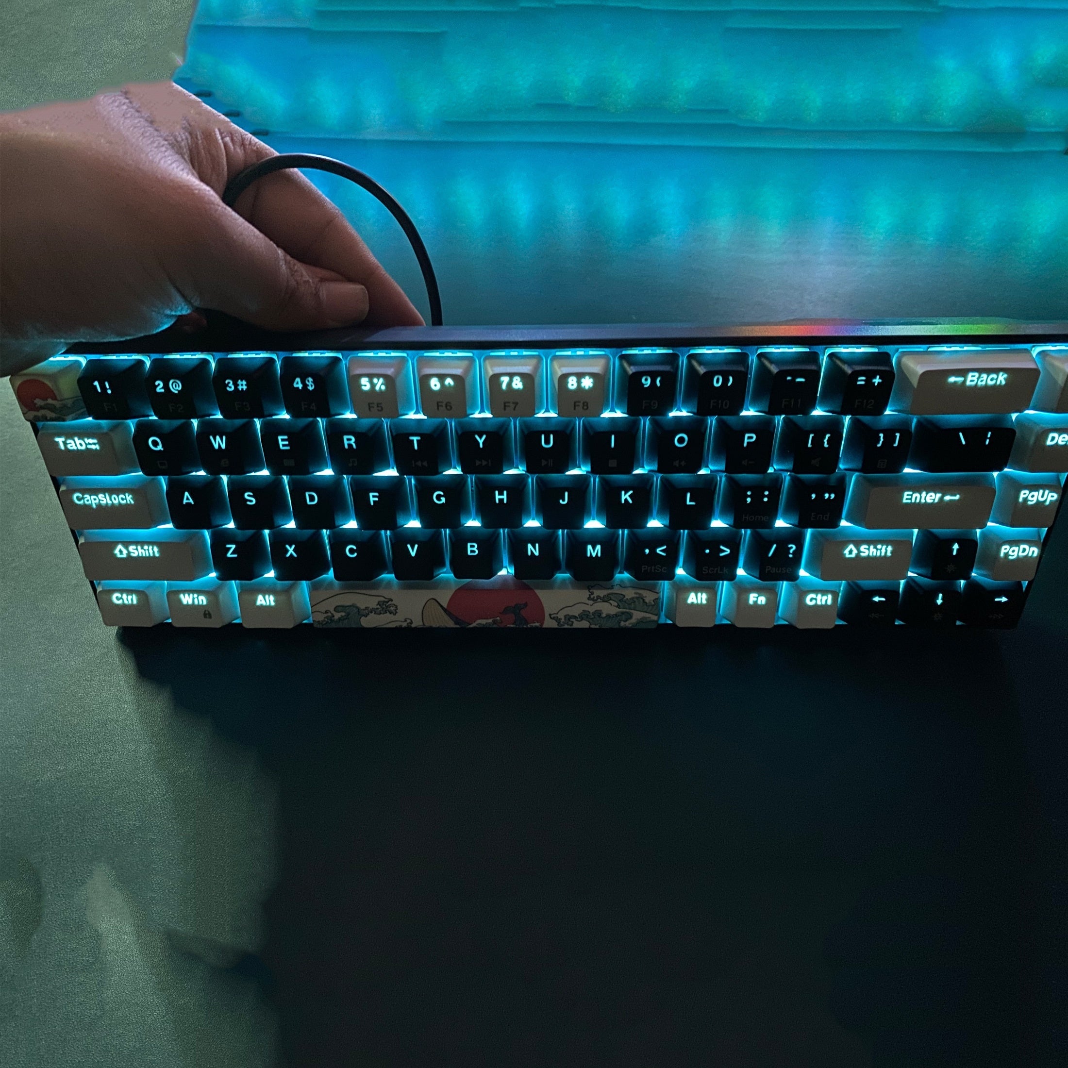 Portable 60% Mechanical Gaming Keyboard, Ice Blue LED Backlit Compact 68 Keys Mini Wired Office Keyboard With Blue Switch For Windows Laptop PC For Mac Gift For Birthday/Easter/President's Day/Boy/Girlfriends