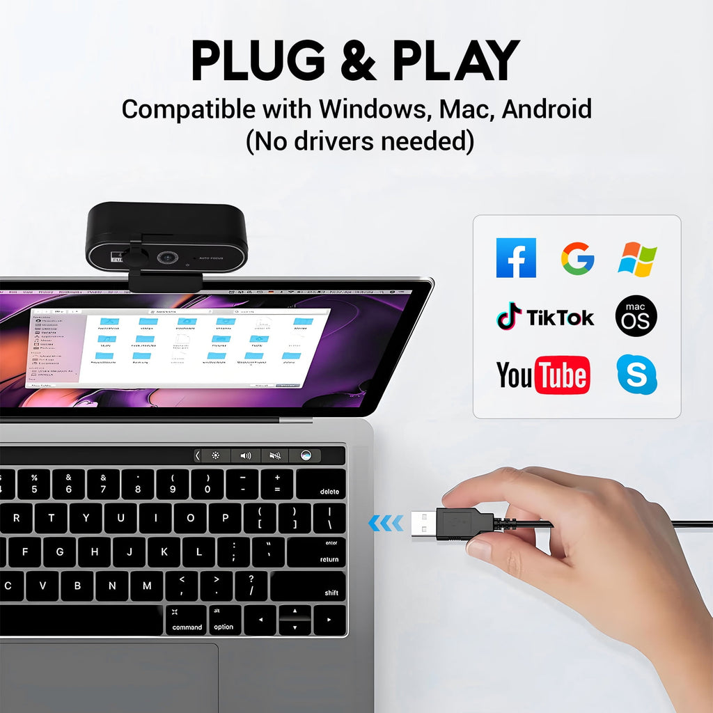 Webcam 4K HD USB Autofocus PC Webcam with Dual Mics for Xbox Laptop Co
