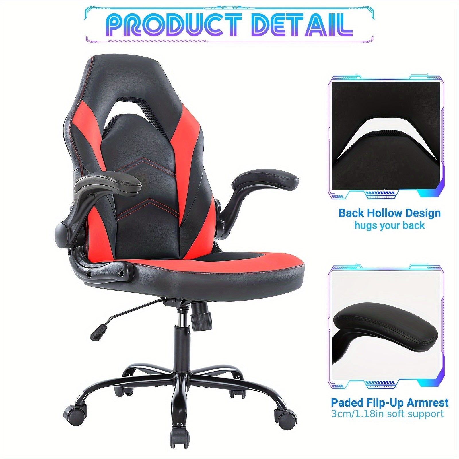 Office Desk Leather Gaming Computer Chair with Adjustable Swivel Task and Flip-up Arms for Adults