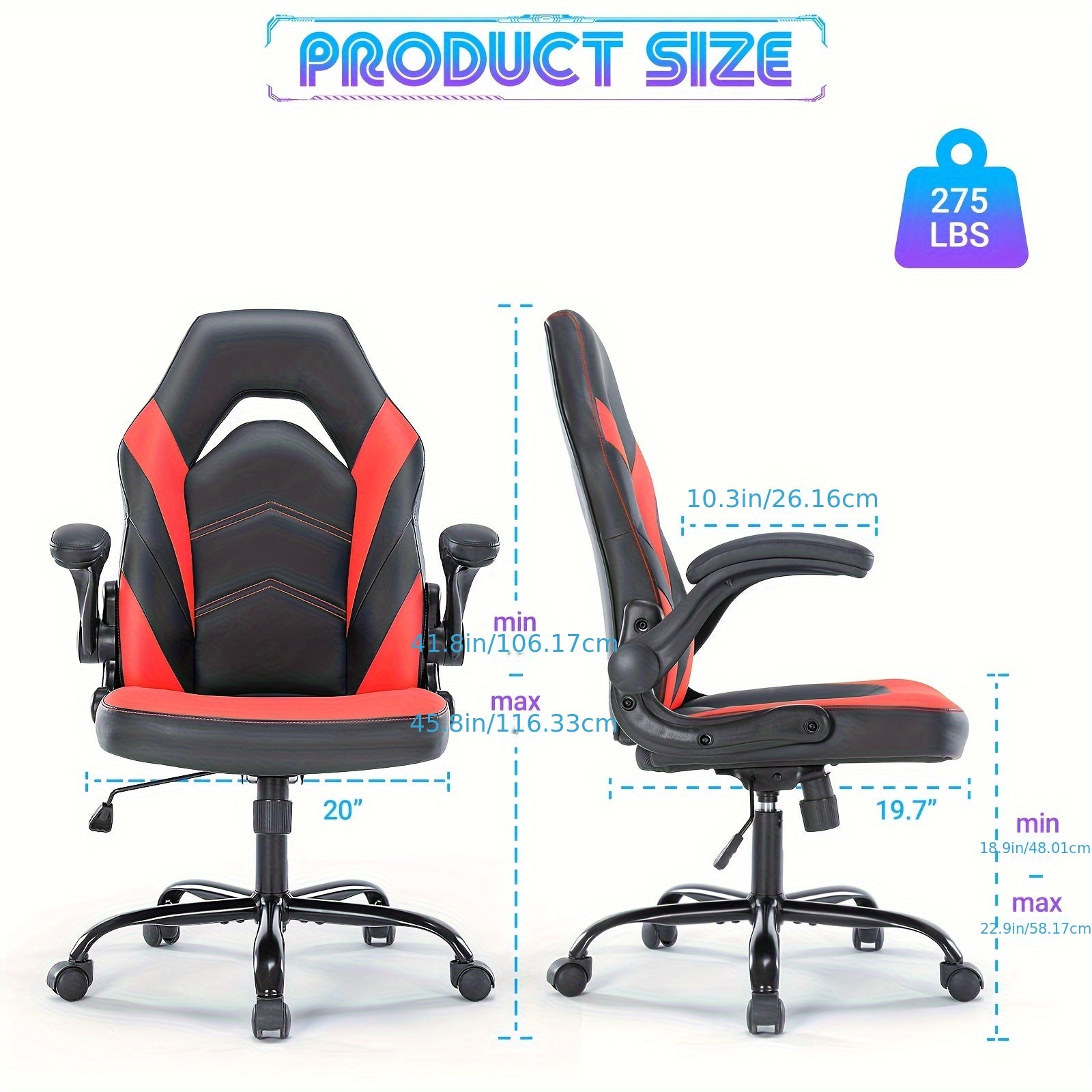 Office Desk Leather Gaming Computer Chair with Adjustable Swivel Task and Flip-up Arms for Adults