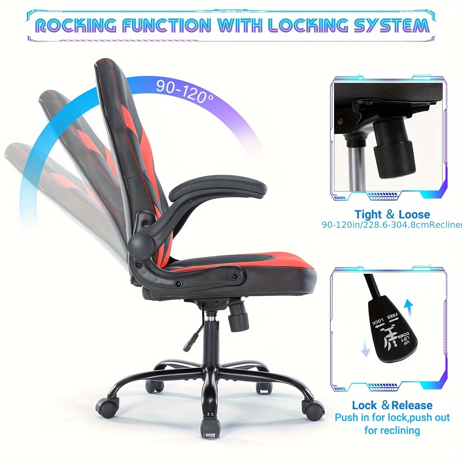 Office Desk Leather Gaming Computer Chair with Adjustable Swivel Task and Flip-up Arms for Adults